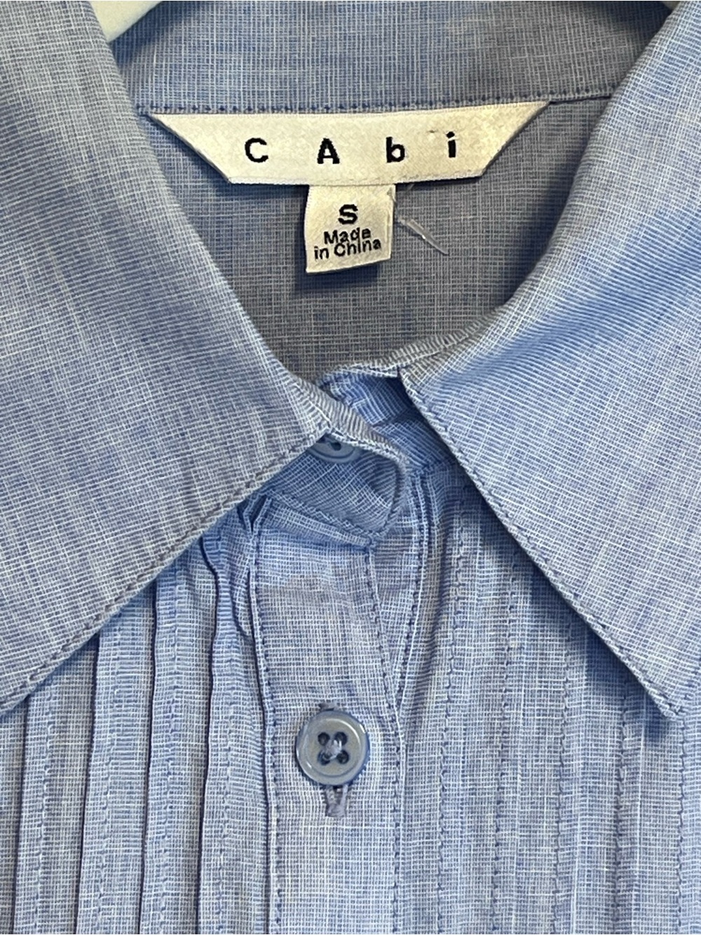 CAbi Light Blue Chambray Button-Front Pleated Pintuck Long Sleeve Blouse - Picture 2 of 9